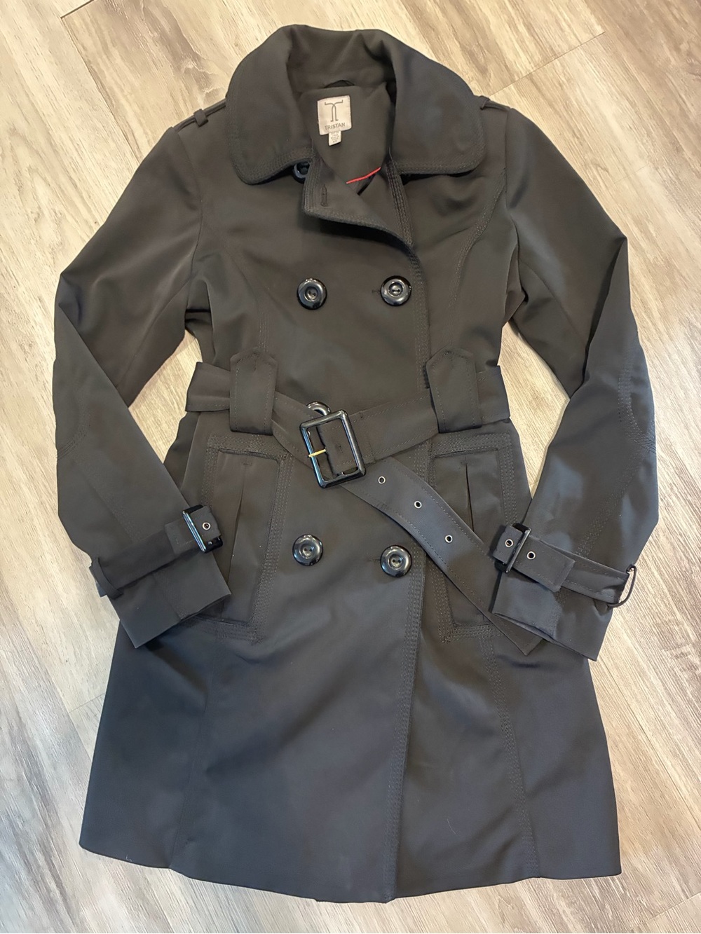 TRISTAN Black Double-Breasted Trench Coat with Belt